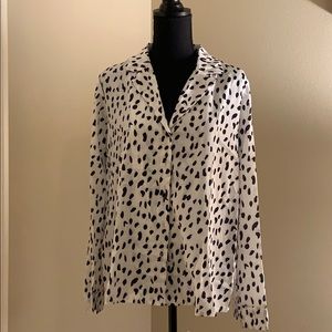 Leopard Print Long Sleeve V Neck Button Down